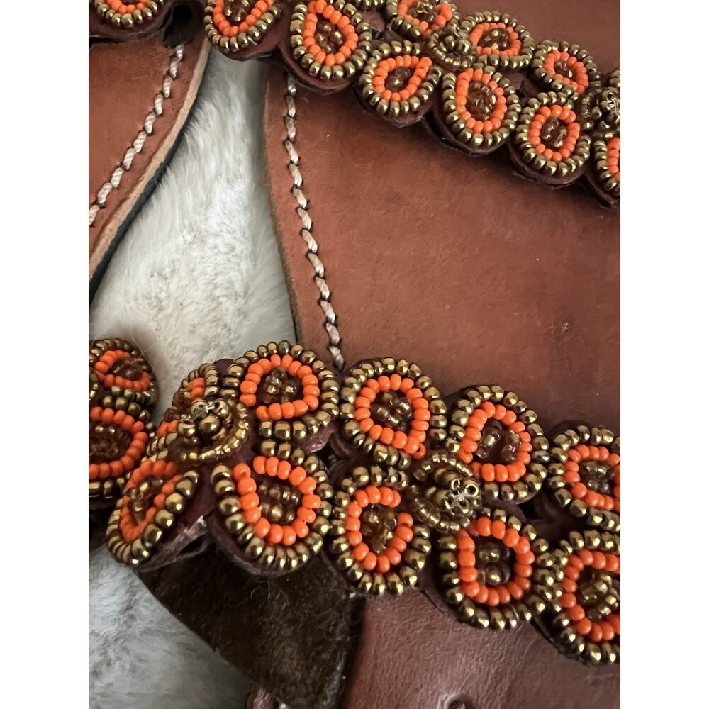African Beaded Leather Sandals Womens EU Size 39 USA 8.5 - Picture 4 of 7